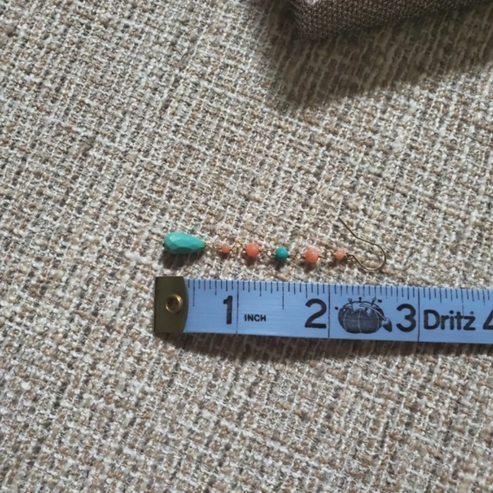 14k Gold Turquoise and Coral Earrings - Picture 5 of 6